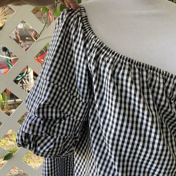 Song Of Style Gingham Top Black White Check Puff Sleeves Boho Cottagecore XL - Picture 5 of 10